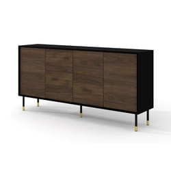 Commode SHERWOOD Buffet 4D 180 cm fraisée sur pieds noir mat / chêne catania