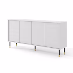 Commode SHERWOOD Buffet 4D 180 cm fraisée sur pieds blanc mat