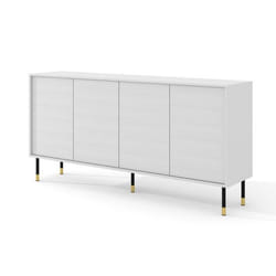 Commode SHERWOOD Buffet 4D 180 cm fraisée sur pieds blanc mat