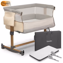 Berceau cododo 3en1 LIONELO Leonie - Matelas 4 cm - Housse 100% coton - Roulettes - Hauteur et inclinaison réglables - Beige