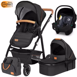 Poussette combinée 3en1 LIONELO Amber - Pack poussette canne Nacelle Siege auto sac et accessoires - Gris foncé