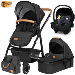 Poussette combinée 3en1 LIONELO Amber - Pack poussette canne Nacelle Siege auto sac et accessoires - Gris foncé