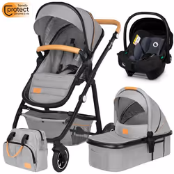 Poussette combinée 3en1 LIONELO Amber - Pack poussette canne Nacelle Siege auto sac et accessoires - Gris