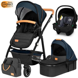 Poussette combinée 3en1 LIONELO Amber - Pack poussette canne Nacelle Siege auto sac et accessoires - Bleu