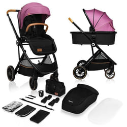 Poussette Trio Rose LIONELO Riya 2en1 - Pack poussette Nacelle Sac et accessoires - Rose