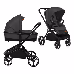 Lionelo Mika, Ciel de lit, Poussette tout-terrain, Unisexe, Roues pleines, Pliable, Noir, Gris foncé