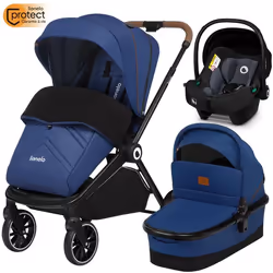 Poussette combinée 3en1 LIONELO Mika -Jusquà 22Kg - Pack poussette nacelle siège auto et accessoires - Bleu