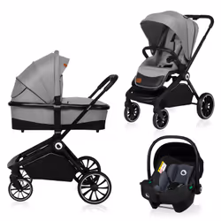 Lionelo Mika, Ciel de lit, Poussette tout-terrain, Unisexe, Roues pleines, Pliable, Noir, Gris
