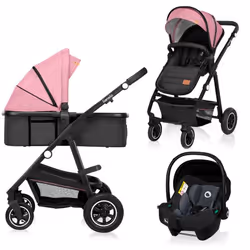 Lionelo Amber, Ciel de lit, Poussette tout-terrain, Fille, Roues gonflables, Pliable, Noir, Rose