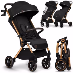 Poussette bébé compacte LIONELO Cloe - Jusquà 22 Kg - Système légère & pliable - Grandes Roues - Noir