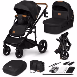 Poussette combinée 2en1 - LIONELO Mari Tour - Jusqu’à 22 kg - Grandes roues - Housse de pluie et plus- Noir