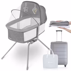 Lit Bébé - LIONELO - Malin - 3en1 - Avec matelas - Sac de transport - Gris