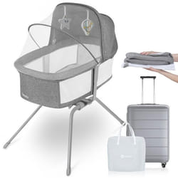 Lit Bébé - LIONELO - Malin - 3en1 - Avec matelas - Sac de transport - Gris