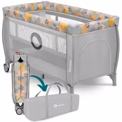 Lit parapluie compact 2en1 LIONELO Stefi Plus - Parc bébé - Matelas haute densité - 0-36 mois - 2x Roulettes - Gris/Multicolo ...