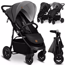 Poussette tout terrain LIONELO Natt - Grandes roues gonflables - Légère & pliable - Jusquà 22 kg - Gris