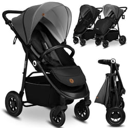 Poussette tout terrain LIONELO Natt - Grandes roues gonflables - Légère & pliable - Jusquà 22 kg - Gris