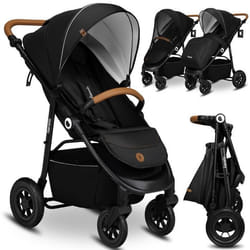 Poussette tout terrain LIONELO Natt - Grandes roues gonflables - Légère & pliable - Jusquà 22 kg - Noir