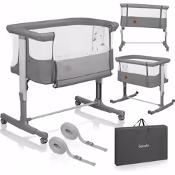 Lit bébé 3en1 LIONELO Aurora - Réglable en hauteur et inclinaison - Matelas et sac inclus - Gris