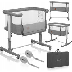 Lit bébé 3en1 LIONELO Aurora - Réglable en hauteur et inclinaison - Matelas et sac inclus - Gris