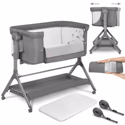 Lit bébé LIONELO Leonie Plus 3en1 avec matelas - Hauteur et inclinaison réglables - Gris