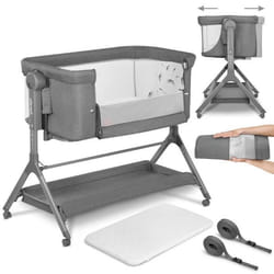 Lit bébé LIONELO Leonie Plus 3en1 avec matelas - Hauteur et inclinaison réglables - Gris