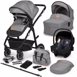 Poussette Trio LIONELO Bianka -Jusquà 22 kg - Pack poussette Nacelle Siège auto sac et accessoires - Gris