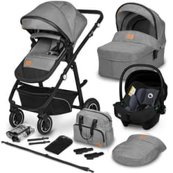 Poussette Trio LIONELO Bianka -Jusquà 22 kg - Pack poussette Nacelle Siège auto sac et accessoires - Gris
