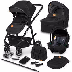 Poussette Trio LIONELO Bianka -Jusquà 22 kg - Pack poussette Nacelle Siège auto sac et accessoires - Noir