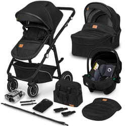 Poussette Trio LIONELO Bianka -Jusquà 22 kg - Pack poussette Nacelle Siège auto sac et accessoires - Noir