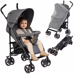 Poussette canne compacte LIONELO Elia - Tres Légère - 6-36 mois - Moustiquaire incluse - Amortisseurs avant - Gris foncé