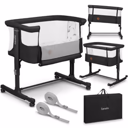 Lit bébé cododo LIONELO Aurora 3en1 - Réglage de la Hauteur et de l’Inclinaison - Jusquà 9 kg - Gris foncé