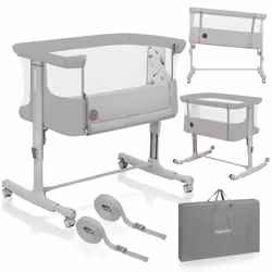 Lit bébé 3en1 LIONELO Aurora - Réglable en hauteur et inclinaison - Matelas et sac inclus - Beige