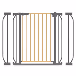 Barrière de sécurité bébé LIONELO Truus Slim - 75-105 cm - Fixation par pression Sans perçage - Gris/Bois