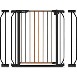 LIONELO Truus Slim - Barrière de sécurité bébé - 75-105 cm - Fixation par pression Sans perçage - Ouverture à double sens-Noir/Bois