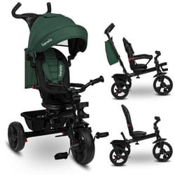 Tricycle bébé évolutif LIONELO Haari - Poussette - Jusquà 25 Kg - Siège réversible - Grand Panier et Sac - Porte-gobelet - Vert
