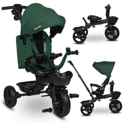 Tricycle bébé évolutif 2en1 LIONELO Kori - Poussette - Siège réversible & réglable - Jusquà 25 kg - Panier inclus - Vert
