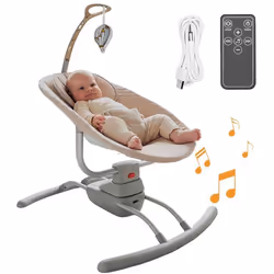 Balancelle Électrique LIONELO Rio - Léger - Transat bébé - Télécommande - Housse lavable - 3 vitesses de balancement - Beige