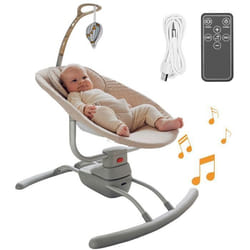 Balancelle Électrique LIONELO Rio - Léger - Transat bébé - Télécommande - Housse lavable - 3 vitesses de balancement - Beige