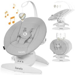Balancelle electrique 360° LIONELO Iris -Léger - Transat - 12 mélodies - 3 modes - 5 vitesse - Jusqu’à 9 kg - Gris