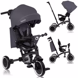 Tricycle évolutif LIONELO Tris Plus - Vélo poussette - Siège réversible & réglable - Jusquà 25 Kg - Gris