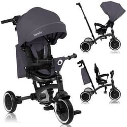 Tricycle évolutif LIONELO Tris Plus - Vélo poussette - Siège réversible & réglable - Jusquà 25 Kg - Gris
