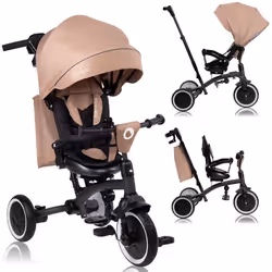 Tricycle évolutif LIONELO Tris Plus - Vélo poussette - Siège réversible & réglable - Jusquà 25 Kg - Beige