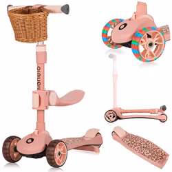 Draisienne trottinette enfant evolutive LIONELO Franky - Grandes roues éclairées - Jusqu’à 50 kg - Avec panier - Rose
