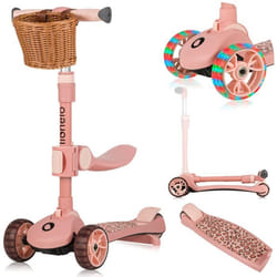 Draisienne trottinette enfant evolutive LIONELO Franky - Grandes roues éclairées - Jusqu’à 50 kg - Avec panier - Rose