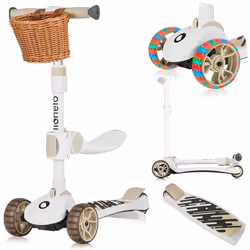 Draisienne trottinette enfant evolutive LIONELO Franky - Grandes roues éclairées - Jusqu’à 50 kg - Avec panier - Beige