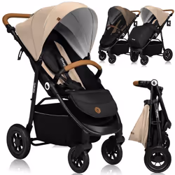 Poussette tout terrain LIONELO Natt - Grandes roues gonflables - Légère & pliable - Jusquà 22 kg - Beige