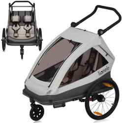 Remorque vélo 2en1 LIONELO Cama - 2 enfants - Poussette tout terrain - Amortissement flexible SIQ - Gris