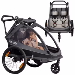 Remorque vélo 2en1 LIONELO Cama - 2 enfants - Poussette tout terrain - Amortissement flexible SIQ - Gris foncé