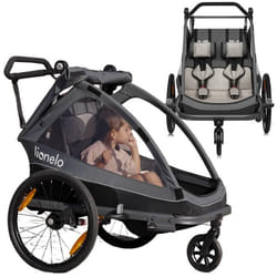 Remorque vélo 2en1 LIONELO Cama - 2 enfants - Poussette tout terrain - Amortissement flexible SIQ - Gris foncé