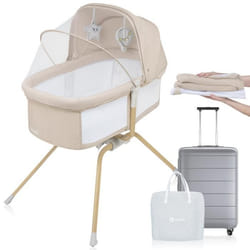 Berceau Lit parapluie 3en1 LIONELO Malin Evo - Berceau et lit bebe - Jusquà 9kg - Avec matelas - Sac de transport - Bois